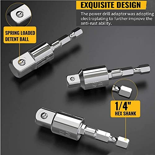 4PCS Abruga Square Drive Sockets, Power Drill Sockets Adapter Sets, 105 Degree Angle Screwdriver Socket Holder, 360 Degree Rotation Adjustable Drill Bit 1/4" 3/8" 1/2" Extension Rod Accessories