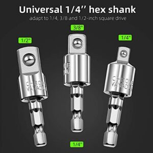 4PCS Abruga Square Drive Sockets, Power Drill Sockets Adapter Sets, 105 Degree Angle Screwdriver Socket Holder, 360 Degree Rotation Adjustable Drill Bit 1/4" 3/8" 1/2" Extension Rod Accessories