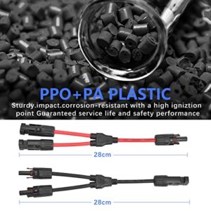 Dongge Solar Connection Y Branch Parallel Adapter Solar Panel Cable Plug Distributor Photovoltaic Branch Plug and Socket Supports 30A High Current Red and Black Cable