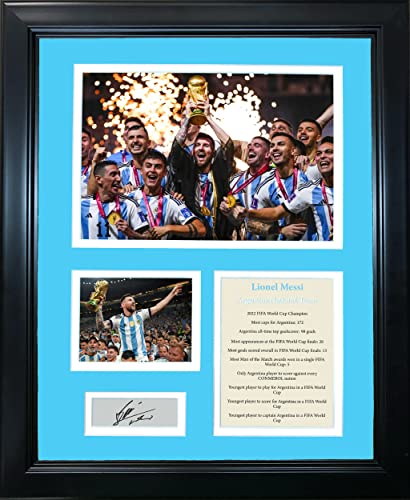 Framed Lionel Messi Argentina National Team World Cup Champions Facsimile Laser Engraved Signature Auto Soccer Futbol 12"x15" Photo Collage