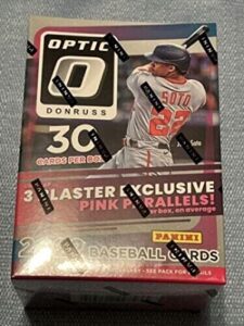 2022 donruss optic baseball factory sealed blaster box 30 cards in all 3 exclusive pink holo prizms per box on average... chase rookie cards of an generational talent rookie wander franco and julio rodriguez, and more blasters are my personal favorite to