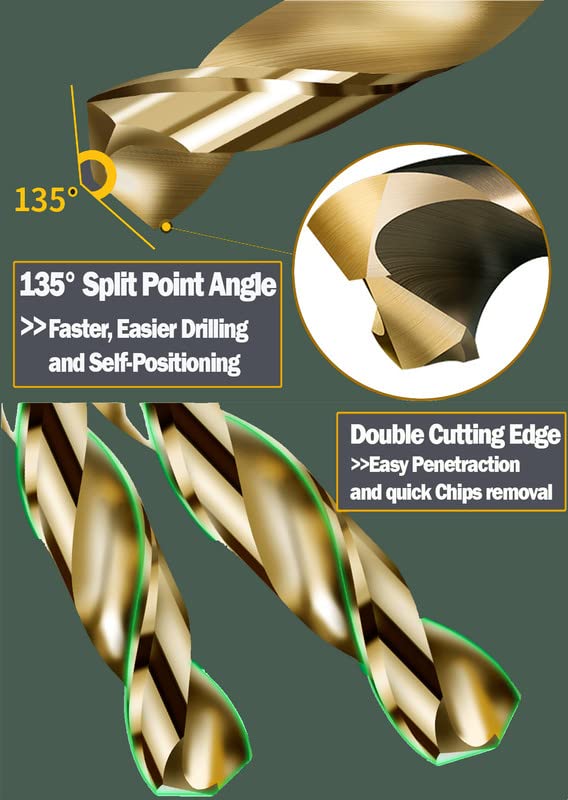 Cobalt Drill Bit 13/32 in. HSS Co M35 Jobber Length Twist Drill Steel Metal-5Pcs