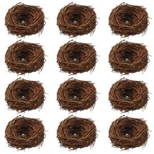 12 pcs artificial bird nest easter handmade natural rattan bird nests for easter garden yard home crafts party wedding patio succulent planter diy terrarium moss landscape (2.36 inch)
