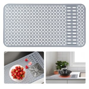 silicone sink mat 26''x14'' kitchen sink protector mat with diy drain hole, grey farmhouse silicone sink mat protector 1pcs kitchen sinks accessories