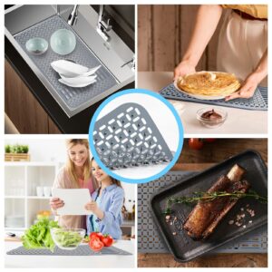 Silicone Sink Mat 26''x14'' Kitchen Sink Protector Mat With DIY Drain Hole, Grey Farmhouse Silicone Sink Mat Protector 1pcs Kitchen Sinks Accessories