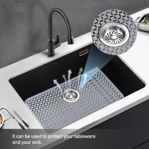 Silicone Sink Mat 26''x14'' Kitchen Sink Protector Mat With DIY Drain Hole, Grey Farmhouse Silicone Sink Mat Protector 1pcs Kitchen Sinks Accessories