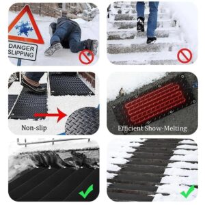 Snow Melting Walkway Mat 𝑼𝒑𝒈𝒓𝒂𝒅𝒆𝒅10”𝒙 30” 𝑺𝒏𝒐𝒘 𝑴𝒆𝒍𝒕𝒊𝒏𝒈 𝑴𝒂𝒕𝒔 Melting Speed Heated Outdoor Mats for Winter Stairs No-Slip Rubber Heated Driveway Pad 10”x 30”