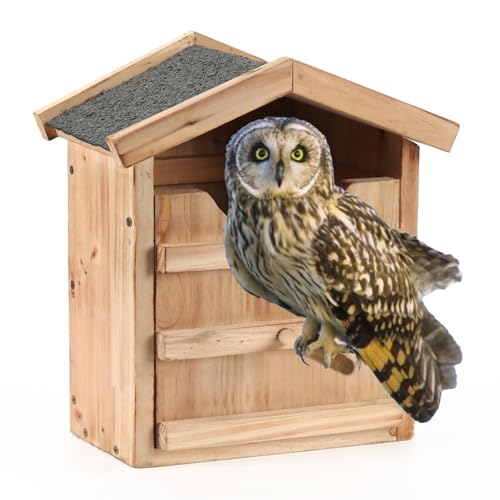 Owl House Prebuilt Owl Box for Outside Screech Owl House with Bird Stand Houses Owls & Kestrels Large Handmade Wooden Rectangular Opening Bird Box with Mounting Screws Easy Assembly