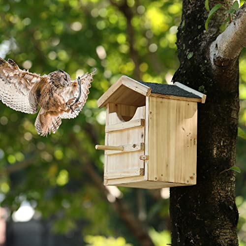 Owl House Prebuilt Owl Box for Outside Screech Owl House with Bird Stand Houses Owls & Kestrels Large Handmade Wooden Rectangular Opening Bird Box with Mounting Screws Easy Assembly