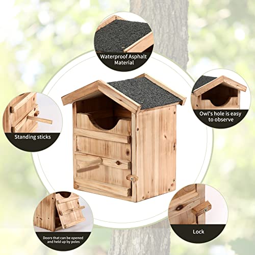 Owl House Prebuilt Owl Box for Outside Screech Owl House with Bird Stand Houses Owls & Kestrels Large Handmade Wooden Rectangular Opening Bird Box with Mounting Screws Easy Assembly