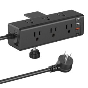 cccei desk side clamp power strip with 9 outlet, desk top tube edge mount outlet with usb-a and usb-c ports, under desk table leg widely spaced surge protector outlet station, fit 1.1 inch edge, 6ft.