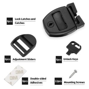 Spa Cover Clips, 6 Pack Hot Tub Cover Clips Broken Latch Repair Kit for Spa Hot Tub Cover Clip Locks with 6 Slides 6 Keys 6 Double-Sided Stickers and 12 Screws