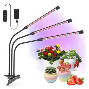 yoyomax led grow light, full spectrum clip plant growing lamp with red blue leds for indoor plants, 6-level dimmable, auto on off timing 3 6 12hrs