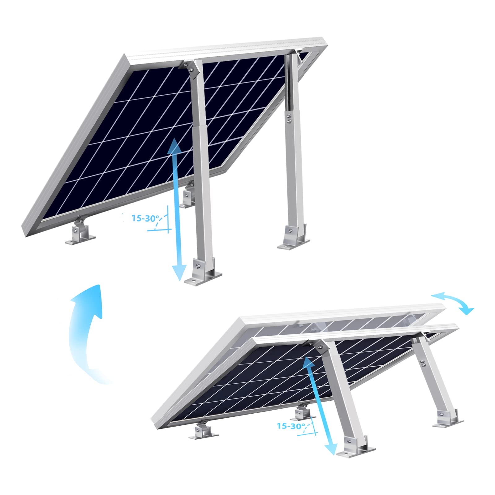 2 Sets Solar Panel Mounting Brackets, Adjustable Solar Panel Tilt Mount Mounting Rack Bracket Support 50W 100W 150W 200W 300W Solar Panels for RV, Roof, Boat, Yacht, Off-Grid Systems Any Flat Surface