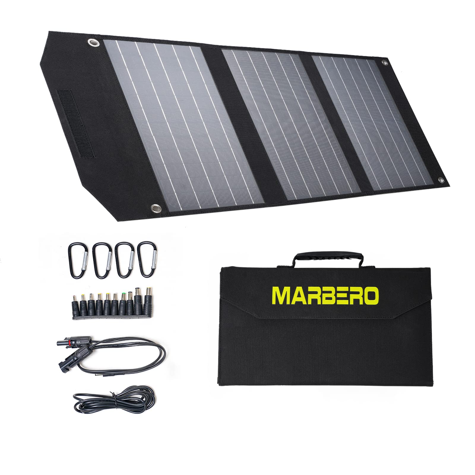 MARBERO 30W Portable Solar Panels, Foldable Solar Panel Battery Charger for Portable Power Station Generator, Ipad, Laptop, QC3.0 USB Ports & DC Output, for Camping Van RV Trip