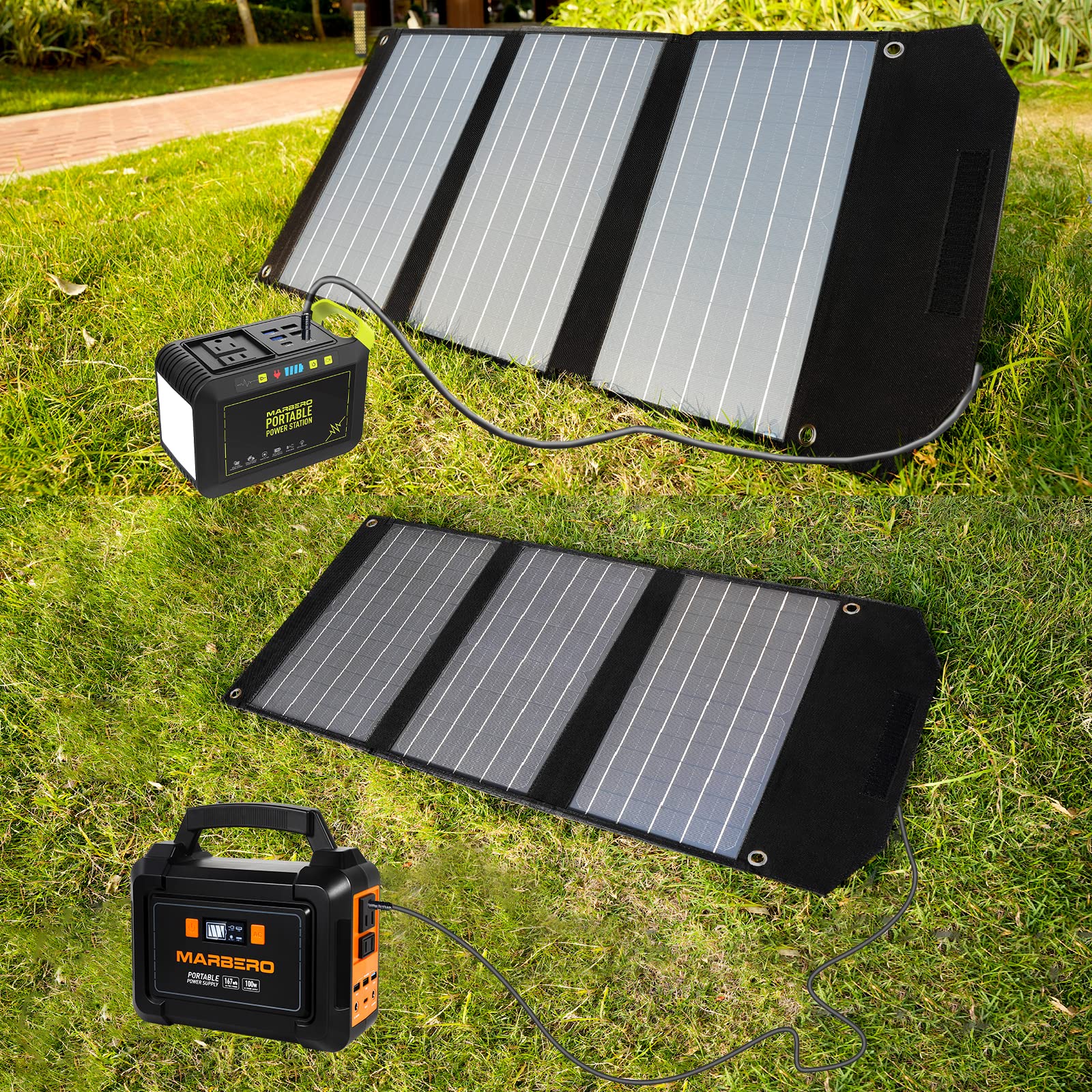 MARBERO 30W Portable Solar Panels, Foldable Solar Panel Battery Charger for Portable Power Station Generator, Ipad, Laptop, QC3.0 USB Ports & DC Output, for Camping Van RV Trip