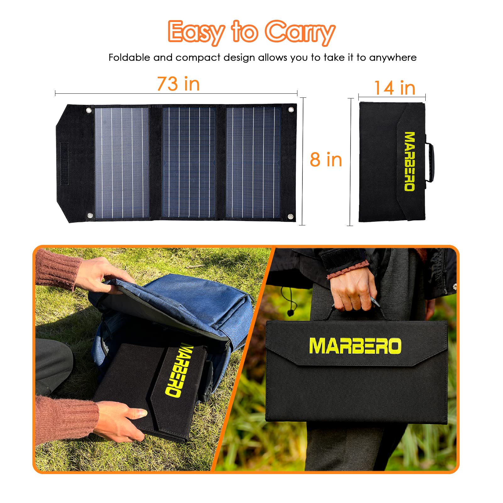 MARBERO 30W Portable Solar Panels, Foldable Solar Panel Battery Charger for Portable Power Station Generator, Ipad, Laptop, QC3.0 USB Ports & DC Output, for Camping Van RV Trip