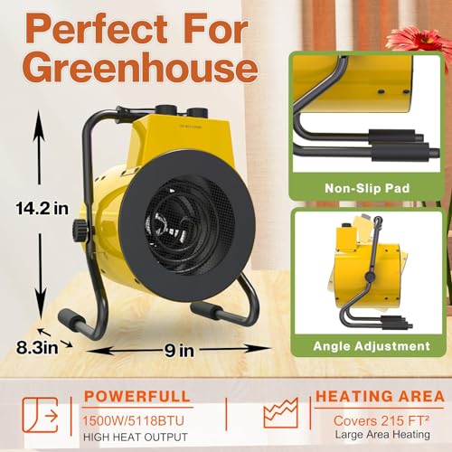 Greenhouse Heater with Digtal Thermostat, Outdoor Patio Heater for Grow Tent, Overheat Protection, Fast Heating, Space Heater For Greenhouse, Workplace