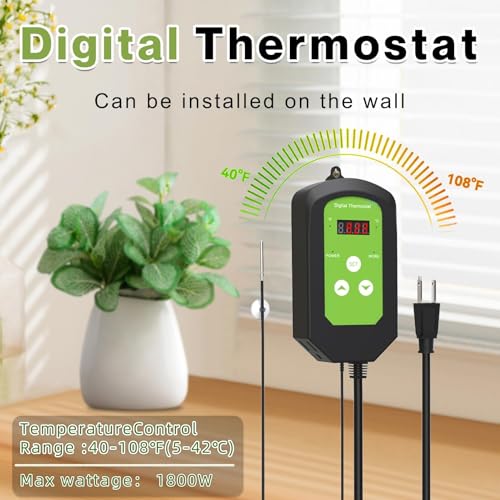 Greenhouse Heater with Digtal Thermostat, Outdoor Patio Heater for Grow Tent, Overheat Protection, Fast Heating, Space Heater For Greenhouse, Workplace