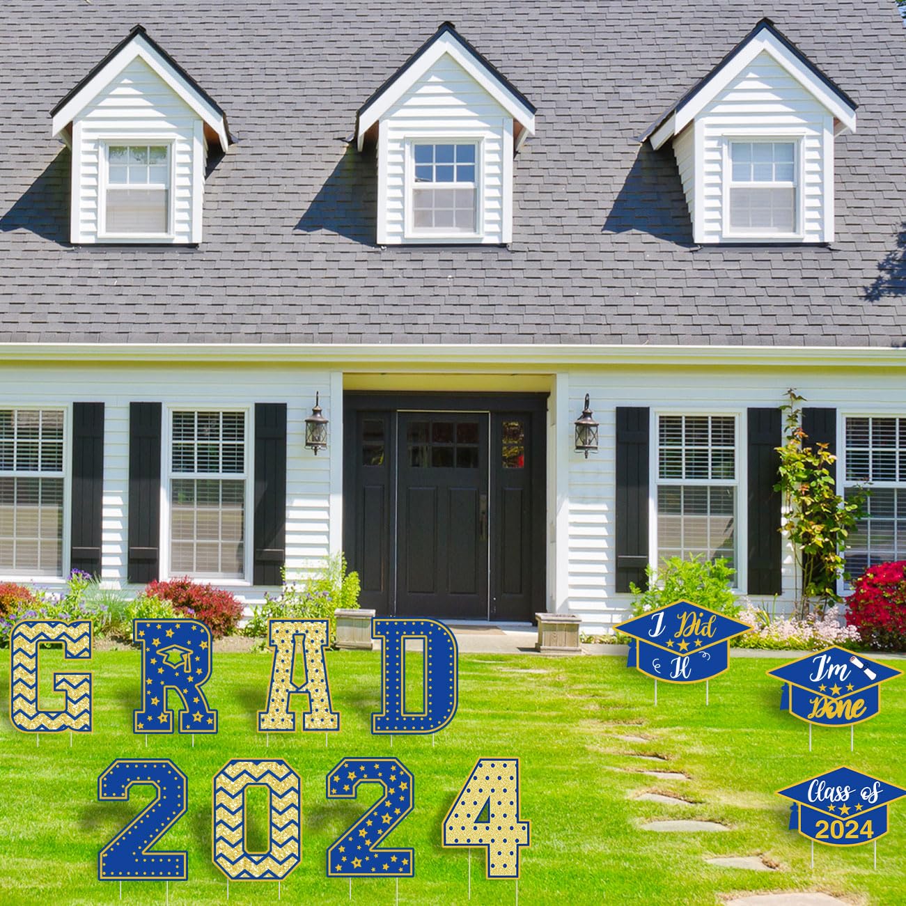 2024 Graduation Yard Sign Decoration Blue and Gold Congrats Graduation Lawn Signs with 22 Stakes for Outdoor Congrats Graduation Party Decoration Class of 2024 Supplies