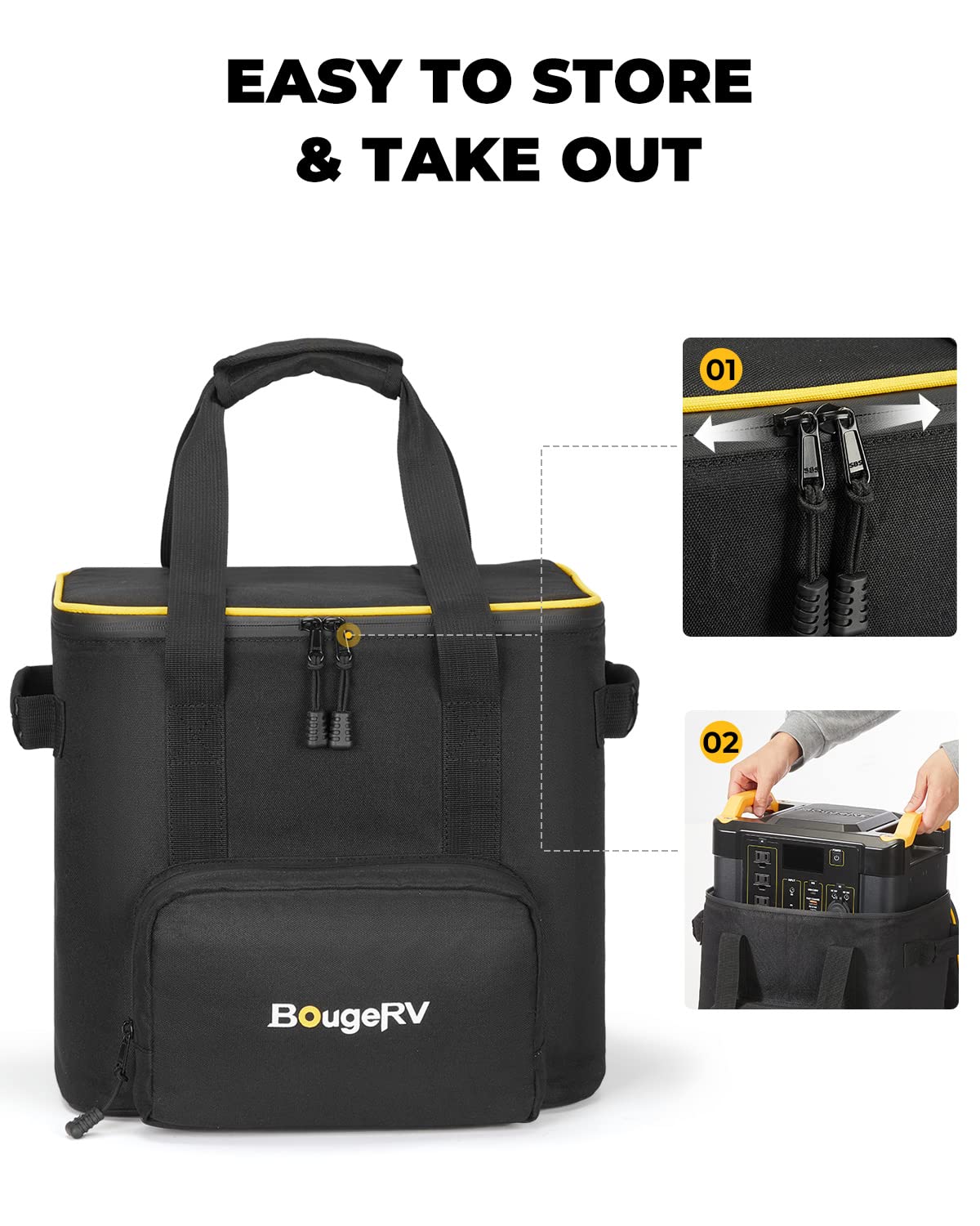 BougeRV Portable Carrying Bag Compatible with Fort 1000 Power Station/NCM 1100Wh Solar Generator, Power Station Storage Case with PVC Bottom Thickened Straps for Charging Cable Accessories