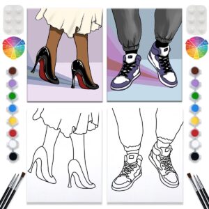 vallsip 2 pack paint and sip canvas painting kit pre drawn canvas for painting for adults stretched canvas couples games date night shoe paint party favor (8x10)