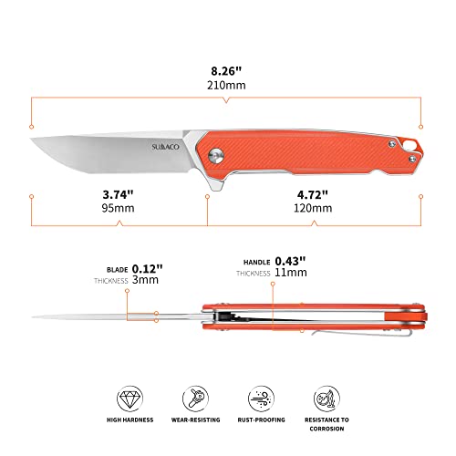 SUMACO Pocket Knife Folding Knife for EDC Natural G10 Handle Satin D2 Steel Blade Foldable Small Knife Carry Knife for Men Women Lightweight for Indoor Outdoor Gift