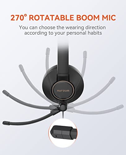 NUROUM Single Ear Computer Headset with Microphone,Wired AI Noice Cancelling Headset with USB in-line Control,USB/Type-C/3.5mm Jack for Calling/Gaming/Conference/Music