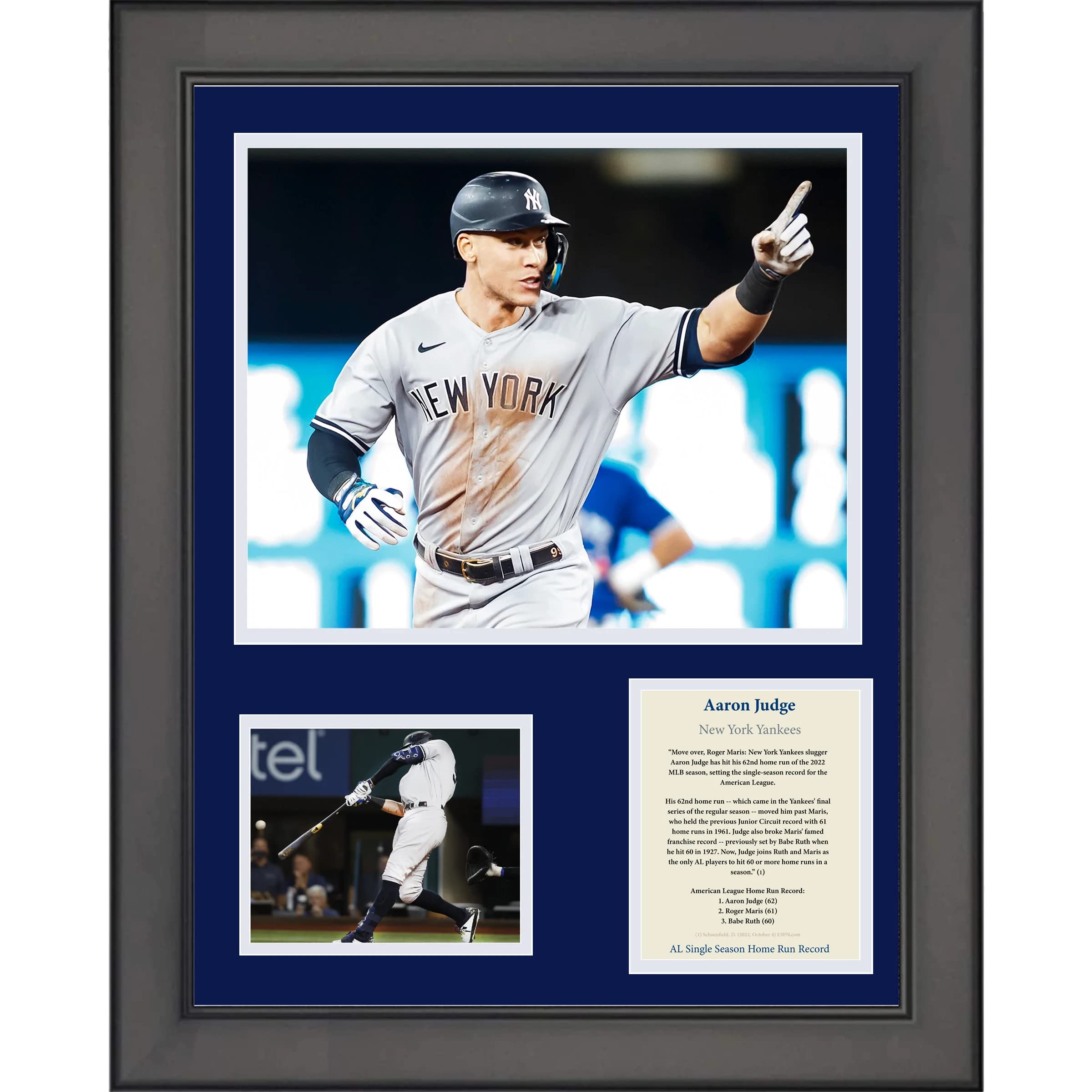 Framed Aaron Judge 62 Home Run AL Record New York Yankees Baseball 12"x15" Photo Collage