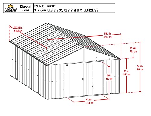 Arrow Classic Metal Shed, 12 x 17, Flute Grey