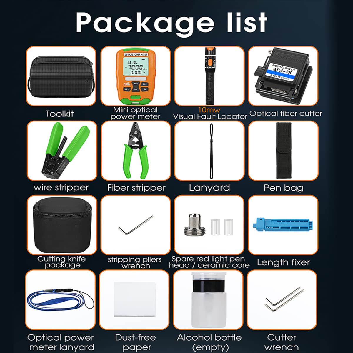 YICIZOL Visual Fault Locator,Optic Fiber Power Meter with FC,SC Connector, Optic Fiber Cleaver FTTH Tool Kits for CATV Engineering (FTTH-7S)