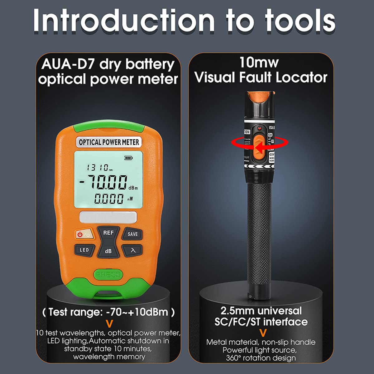 YICIZOL Visual Fault Locator,Optic Fiber Power Meter with FC,SC Connector, Optic Fiber Cleaver FTTH Tool Kits for CATV Engineering (FTTH-7S)