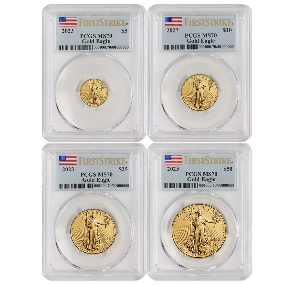 2023 Set of (4) American Gold Eagle Coins MS-70 (First Strike - Flag Label) $50, 25, 10, 5 PCGS MS70