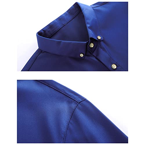 Men's Long Sleeve Stylish Shirts Solid Color Lightweight Slim Shirts Classic Business Button Down Dress Shirt (Dark Blue,Medium)