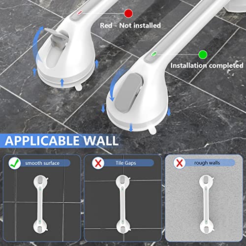 Suction Cups Grab Bar 16 Inch, Zepolu Anti-Slip Bathroom Grab Bar Safety Balance Handrail, Handicap Elderly Senior Injury Disable Vacuum Suction Assist Shower Handle (1.25" Diameter, Gray)