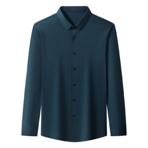 long sleeve stylish shirts for men solid lightweight slim shirts classic casual business button down dress shirt (dark green,3x-large)