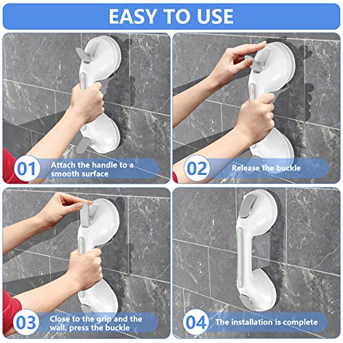 2 Pack Suction Cups Grab Bar 12 Inch, Zepolu Anti-Slip Bathroom Grab Bar Safety Balance Handrail, Handicap Elderly Senior Injury Disable Vacuum Suction Assist Shower Handle (1.25" Diameter, Gray)