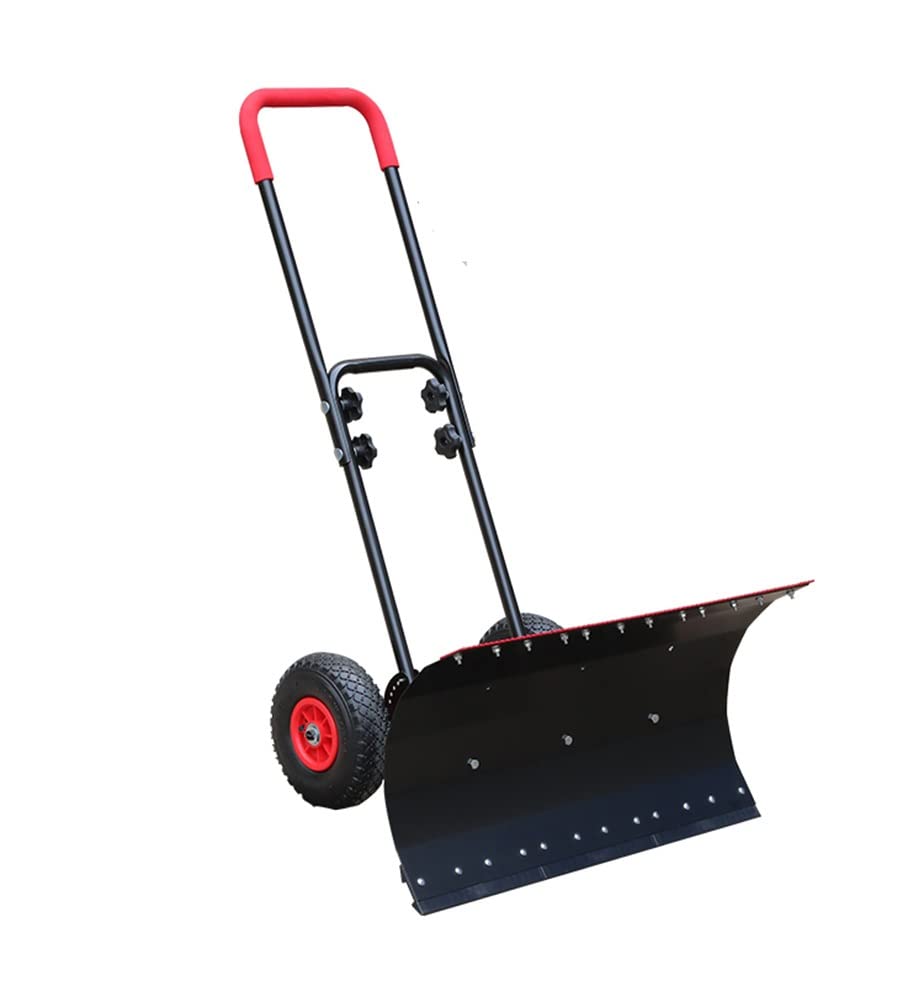 Snow Plow Snow Dump Snow Shovel with Wheels, Shovel Wheeled Snow Pusher Angle & Height Adjustable Wheeled Snow Plow Hand Pushed Snow and Ice Scoop Double Pole: 74 * 42 cm