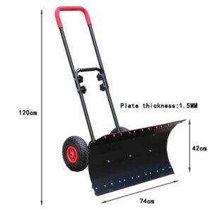 Snow Plow Snow Dump Snow Shovel with Wheels, Shovel Wheeled Snow Pusher Angle & Height Adjustable Wheeled Snow Plow Hand Pushed Snow and Ice Scoop Double Pole: 74 * 42 cm