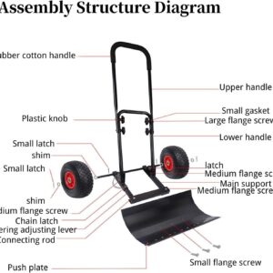 Snow Plow Snow Dump Snow Shovel with Wheels, Shovel Wheeled Snow Pusher Angle & Height Adjustable Wheeled Snow Plow Hand Pushed Snow and Ice Scoop Double Pole: 74 * 42 cm