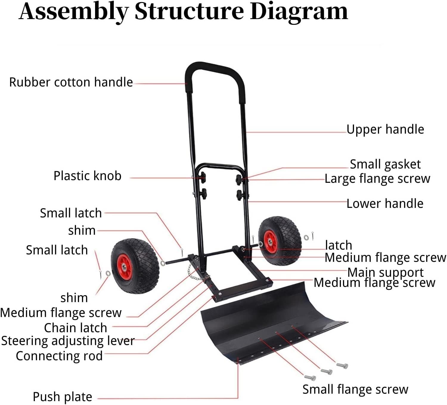 Snow Plow Snow Dump Snow Shovel with Wheels, Shovel Wheeled Snow Pusher Angle & Height Adjustable Wheeled Snow Plow Hand Pushed Snow and Ice Scoop Double Pole: 74 * 42 cm