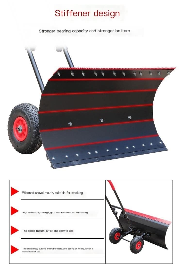 Snow Plow Snow Dump Snow Shovel with Wheels, Shovel Wheeled Snow Pusher Angle & Height Adjustable Wheeled Snow Plow Hand Pushed Snow and Ice Scoop Double Pole: 74 * 42 cm