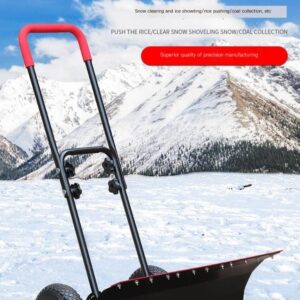 Snow Plow Snow Dump Snow Shovel with Wheels, Shovel Wheeled Snow Pusher Angle & Height Adjustable Wheeled Snow Plow Hand Pushed Snow and Ice Scoop Double Pole: 74 * 42 cm