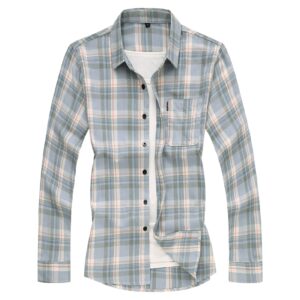 men's plaid long sleeve button down shirts striped turn-down collar slim fit shirts stylish business dress shirt (blue,7x-large)