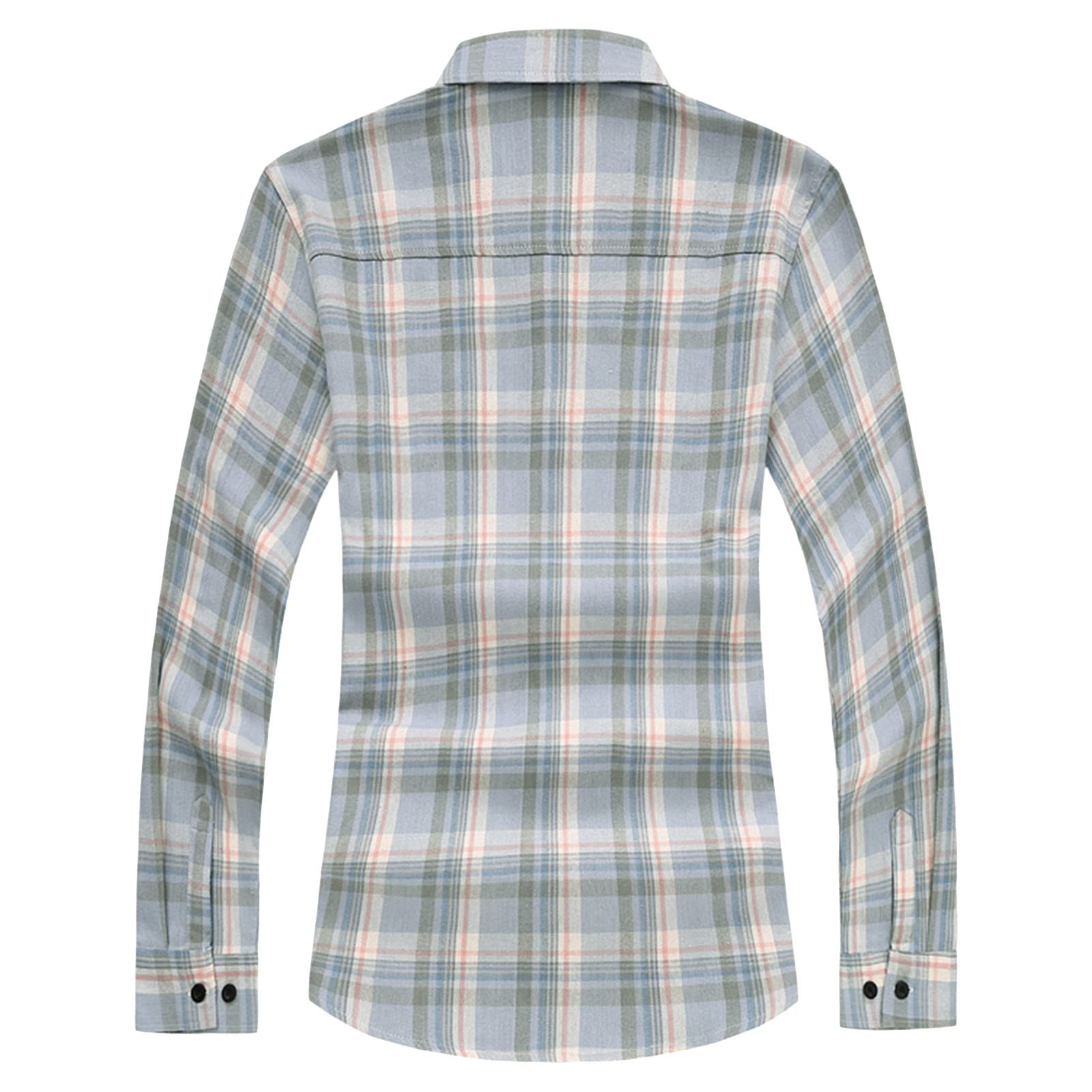 Men's Plaid Long Sleeve Button Down Shirts Striped Turn-Down Collar Slim Fit Shirts Stylish Business Dress Shirt (Blue,7X-Large)