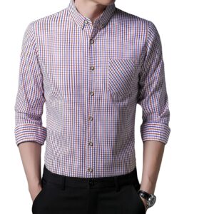 men's plaid long sleeve stylish shirts striped lightweight slim shirts classic business button down dress shirt (red,3x-large)