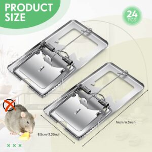 24 Pcs Classic Metal Rat Traps Reusable Rat Trap Humane Rat Traps Effective Snap Rat Trap That Work for Rat Mice Voles and Small Rodents Control (Silver)