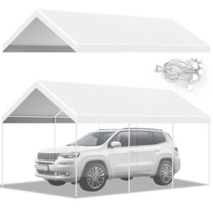 12x20 ft carport car replacement canopy cover for car tent party tent top garage shelter cover with 32 ball bungees(only cover, frame not included) white