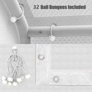 12x20 ft Carport Car Replacement Canopy Cover for Car Tent Party Tent Top Garage Shelter Cover with 32 Ball Bungees(Only Cover, Frame Not Included) White