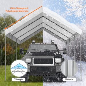 12x20 ft Carport Car Replacement Canopy Cover for Car Tent Party Tent Top Garage Shelter Cover with 32 Ball Bungees(Only Cover, Frame Not Included) White